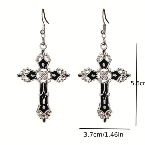 🌞Elegant Red Cross Dangle Earrings - Silver-Plated, Y2K Gothic Style - Picture 2 of 2